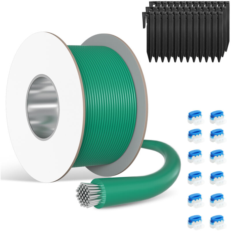 500m Câble Périphérique Universel pour Tondeuse-Robot, 60 Connecteurs de Câble + 1750 Piquets de Terre, ø 2,7 mm, Câble de Délimitation pour Jardins