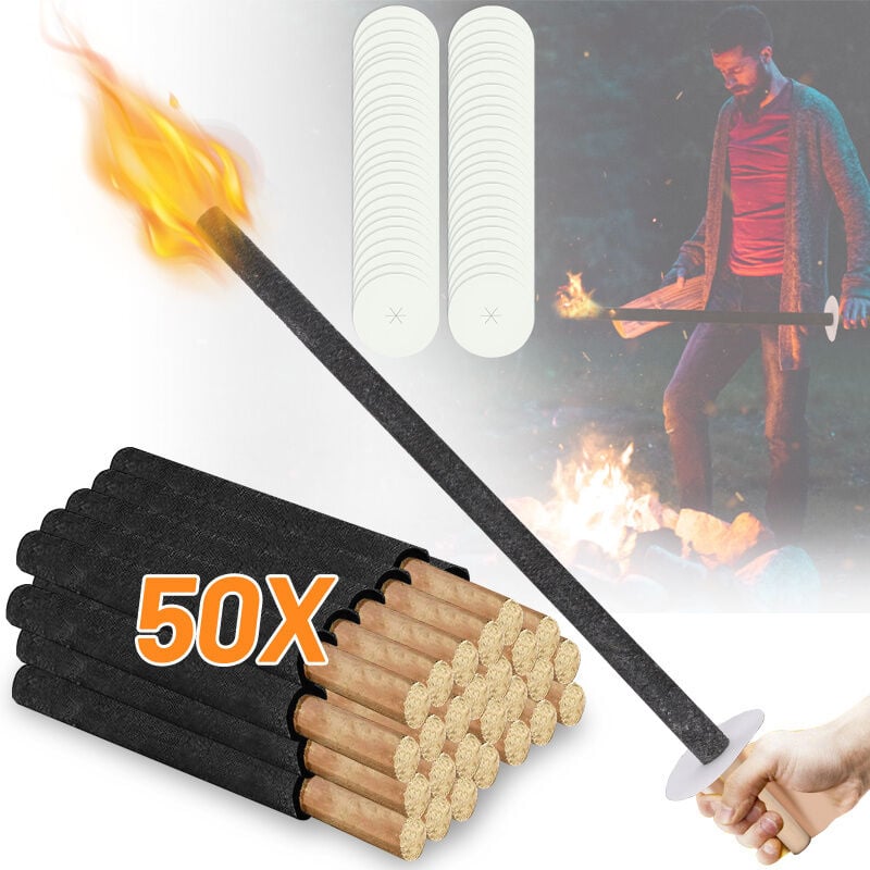 Swanew 50x Fackeln,Wachsfackeln inkl. Handschutz, mit Extra Langem Griff, für Nachtwanderung und Veranstaltungen in Garten oder zu