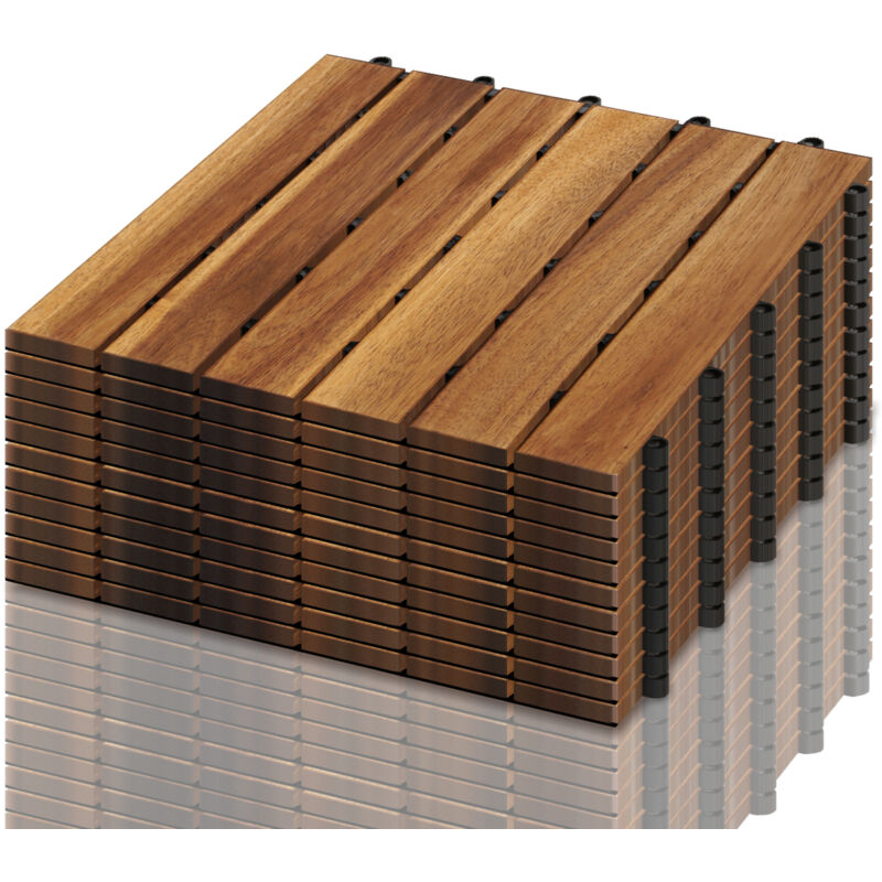 44x Dalles de terrasse en bois d'acacia ou bois d'eucalyptus 30 x 30 cm Dalle clipsable balcon jardin extérieur Acacia Mosaïque - Vingo