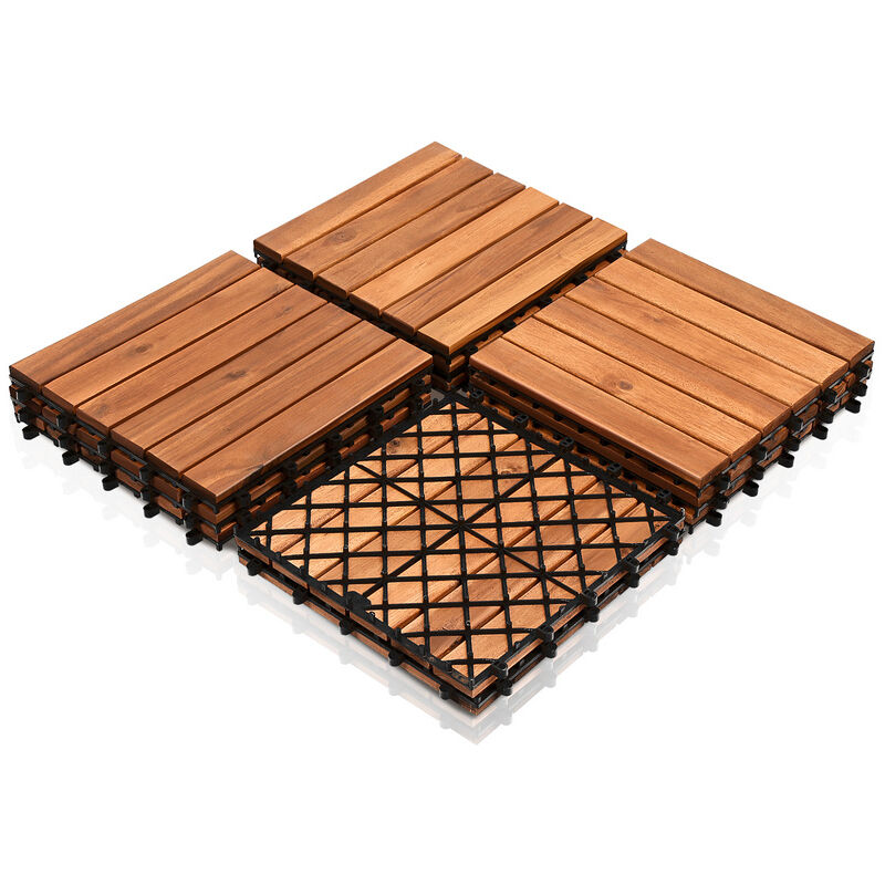 Dalles de terrasse Piscine Balcon avec système de Clips Dimensions 30 x 30 cm par Dalle Effet Bois en résistant 66 pièces 6m² - Vingo