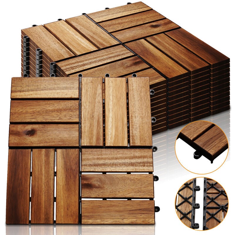 EINFEBEN 55x Dalles de terrasse en bois d'acacia pour 5m² - 30x30cm - Fixation par Clips - Terrasse - Balcon - Jardin - Piscine