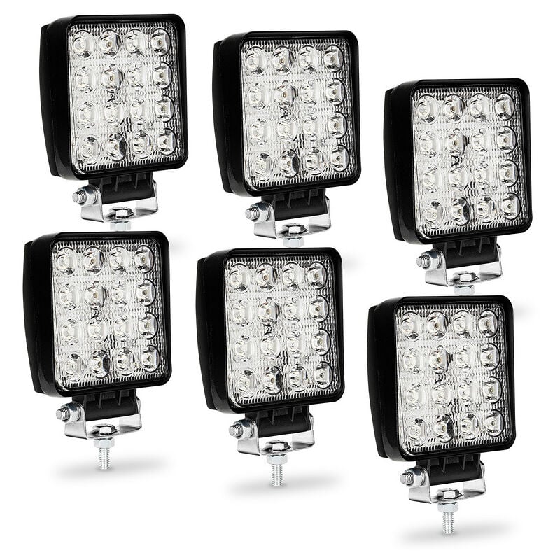 6X 48W Projecteur Phare de Travail 12V 24V led Carré led Moto Spot Feux Additionnels Offroad Lampe - Vingo