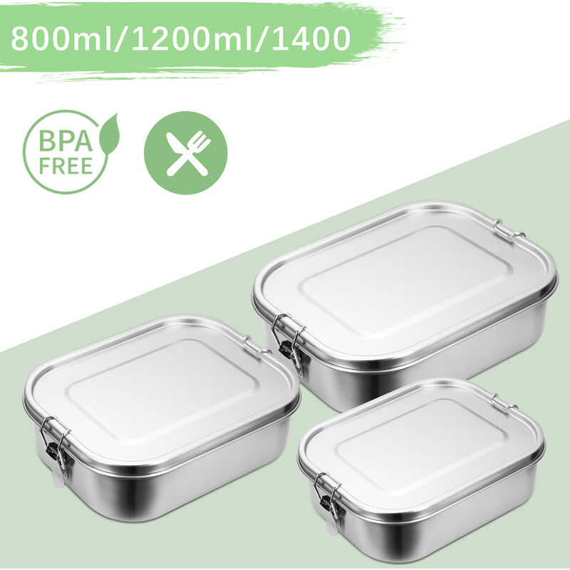 800 + 1200 + 1400 ml lunch box lunch box inox lunch box inox maternelle sans bpa - Argent - Vingo