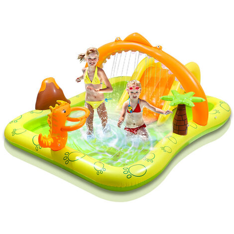 VINGO Aire de jeux gonflable grande avec toboggan de piscine aquatique Dinosaure 246x193x110cm - Couleur