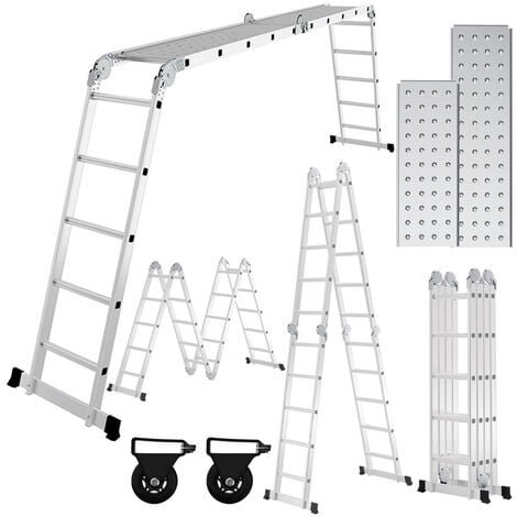 WOLKETON VINGO Aluminium Multifunktionsleiter bis 150kg belastbar Verstellbar, Gelenkleiter Klappleiter Stehleiter Aluleiter mit Sicherheitsschlössern & rutschfeste Fußpads, Mehrzweckleiter-4x5 582cm