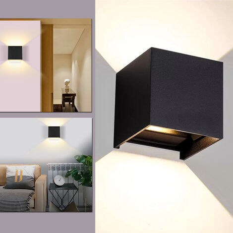 Applique murale LED Extérieur Cave Square IP65 Décoration Lampe murale  étanche Salon 7W Noir Blanc Chaud 2 pièces