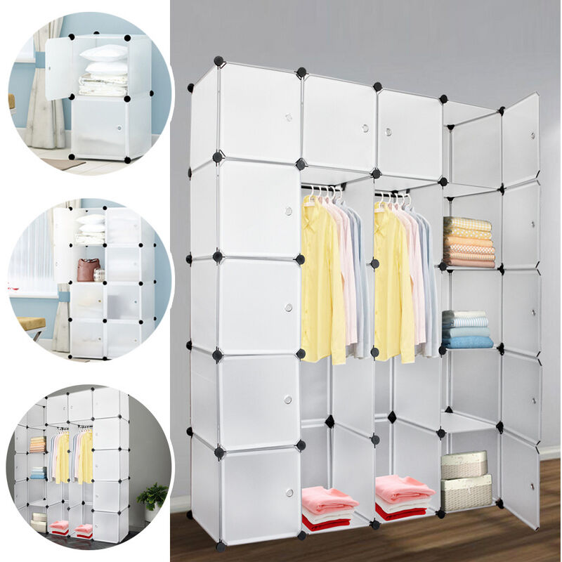 Vingo - Armoire à vêtements diy Étagère enfichable Porte-manteau Étagère pour enfants Système d'étagères pour 20 cubes blanc