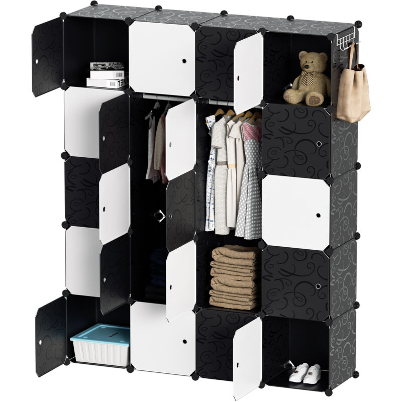 Vingo - Armoire Meuble de Rangement 20-Cubes Penderie avec 2 tringles de Suspension pour Vêtements Chaussures Jouets