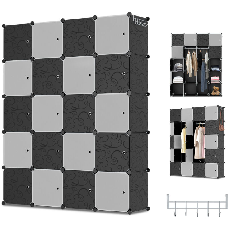 Vingo - Armoire Penderie Étagère de Rangement Meuble Système d'étagères avec Porte pour Vêtements Chaussures Jouets Accessoires - 20 Cubes