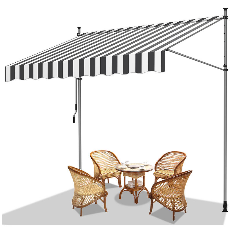 Auvent manuel Auvent rétractable sans perçage 250x120cm Blanc Gris - Vingo