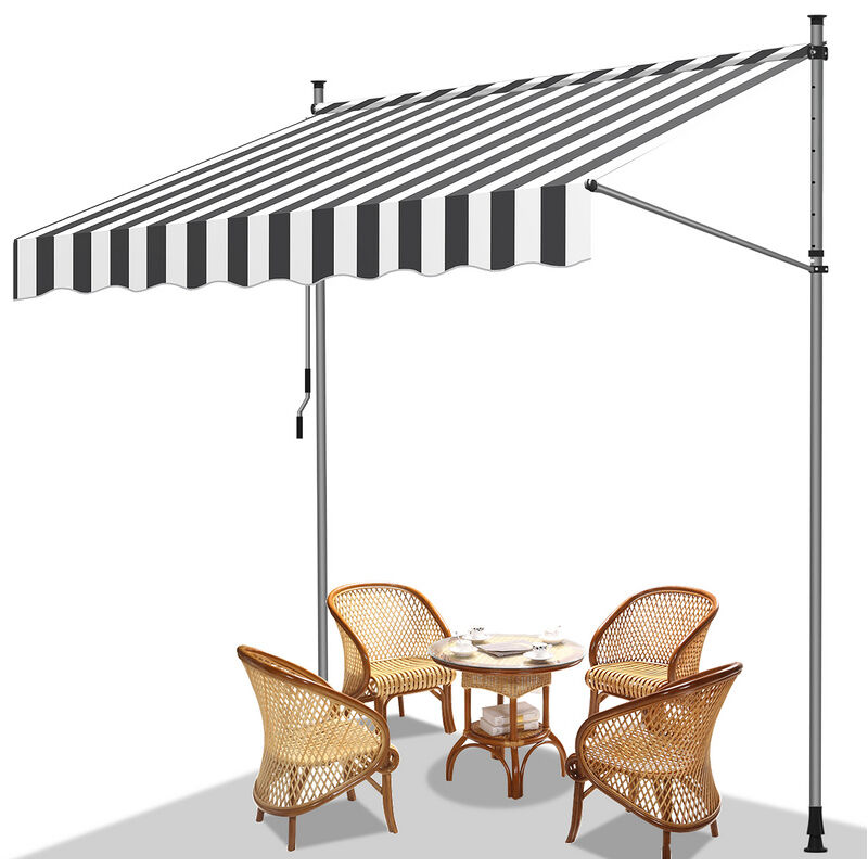VINGO Auvent manuel Auvent rétractable sans perçage 200x120cm Blanc Gris