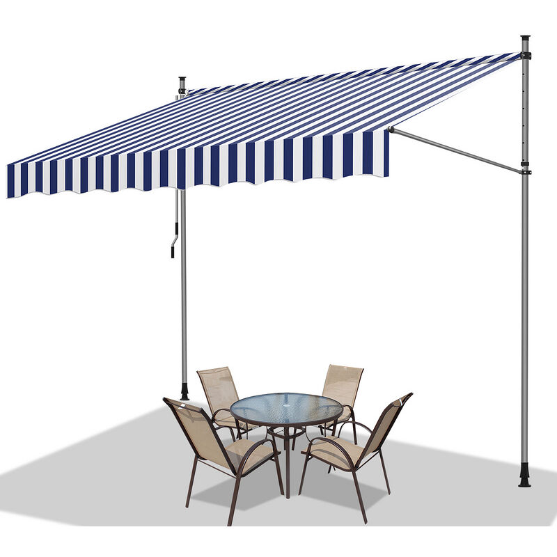 Auvent manuel Auvent rétractable sans perçage 300x120cm Blanc Bleu - Vingo
