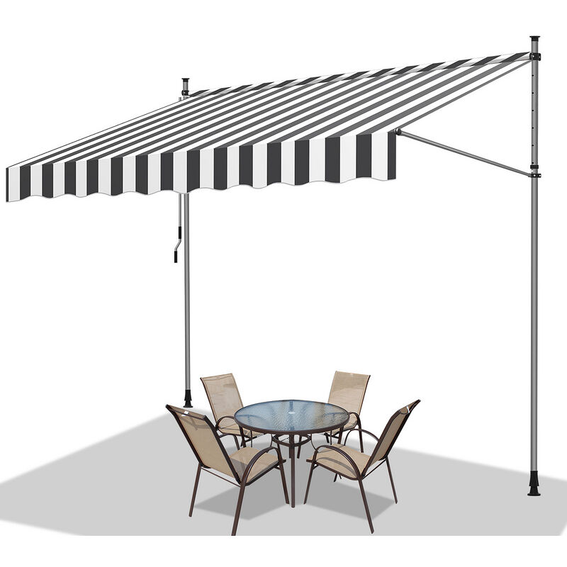 Auvent manuel Auvent rétractable sans perçage 300x120cm Blanc Gris - Vingo