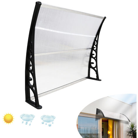 VINGO Auvent pour porte d'entrée 100 x 150 cm auvent arqué auvent en polycarbonate transparent auvent 5 mm, support PP - transparent