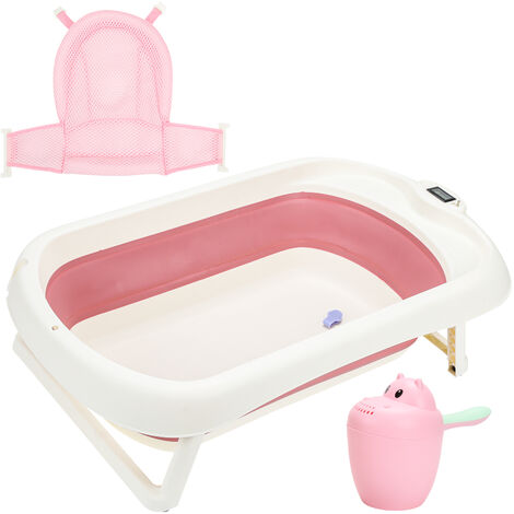 VINGO Baby Badewanne Babywanne Kinder Faltbare klappbar Baden Sicher 3 in 1 0-6 Jahre mit Standfüßen Tragbare mit Sicherheitsnetz Thermometer Shampoobecher Rosa