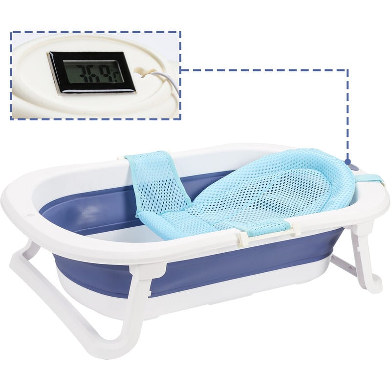 Baignoire Bébé Pliable Baignoire Bébé Ergonomique avec Pieds Antidérapants pour Bébés et Nouveau-nés (Bleu+ Coussin de bain) - plastique - Vingo