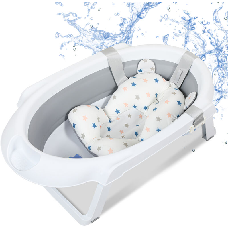 Baignoire pour bébé 85 cm - baignoire pour bébé pliable avec et oreiller de bain - baignoire avec support - Vingo