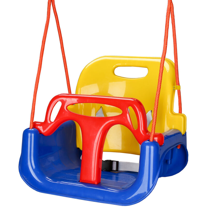 Balançoire pour enfants Siège bébé 3 en 1 Balançoire jardin pour l'intérieur l'extérieur avec dossier et harnais de sécurité Hauteur réglable - Vingo