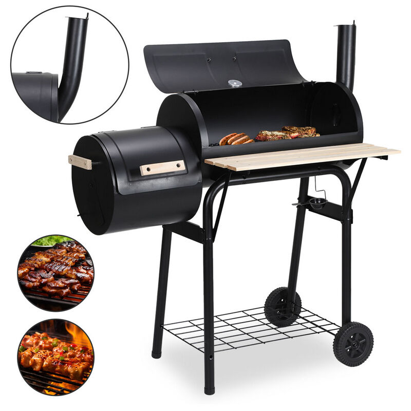 Barbecue à charbon de bois,BBQ Fumoir Barbecue Barbecue à charbon de bois Avec thermomètre,Noir - Vingo