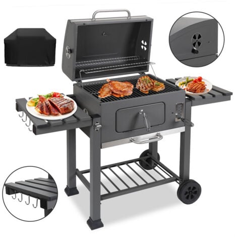 VINGO Barbecue à Charbon de Jardin - Double plateau  2 Tables d'Appoint Pliables & 8 Crochets 13967107.5cm XXL