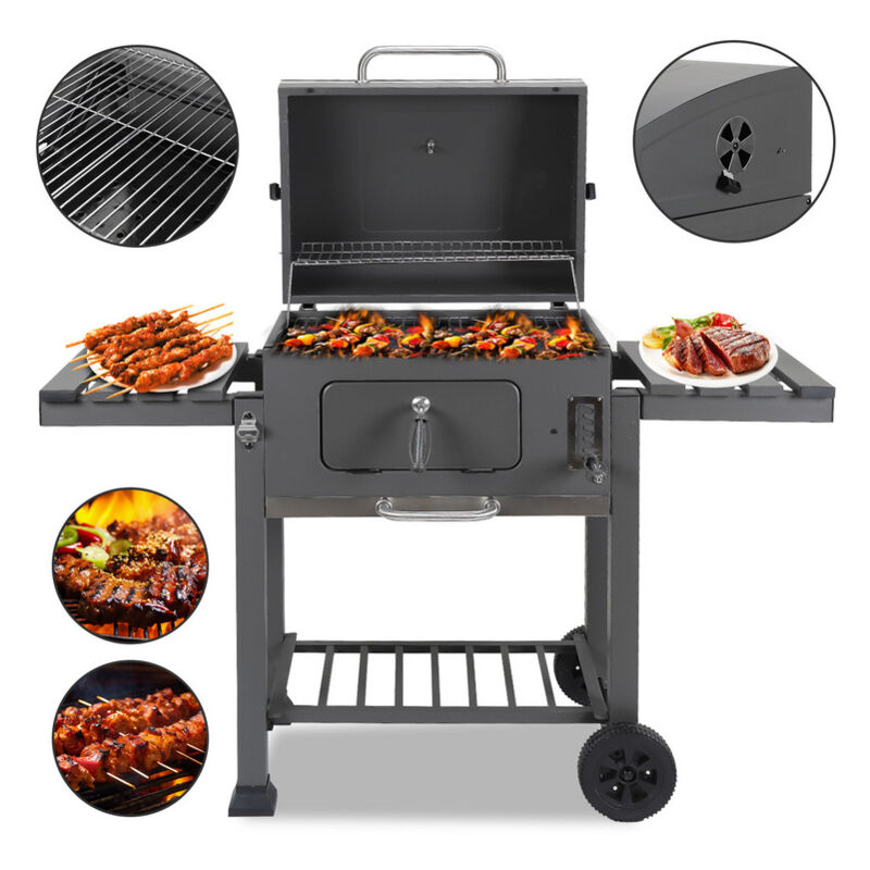 Vingo - Barbecue au charbon de bois Barbecue au charbon de bois avec support inférieur Barbecue sur pied Fumoir à charbon