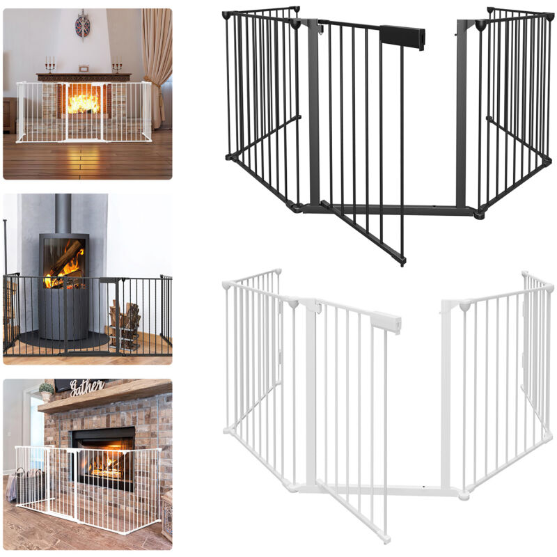 VINGO Barrière de sécurité Cheminée XL 310cm Pare-feu Sécurité Enfant Fixation murale 5 Éléments acier，Noir