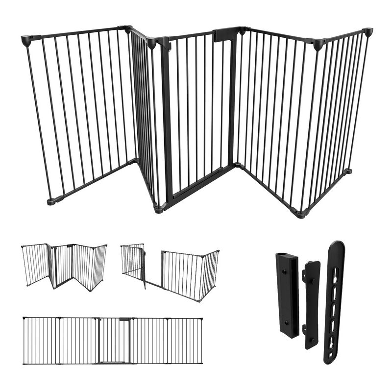 Vingo - Barrière de sécurité enfant bébé 3M 5 Panneaux animaux Enfant Grille de Protection Cheminée Pare parc enclos pliable Noir