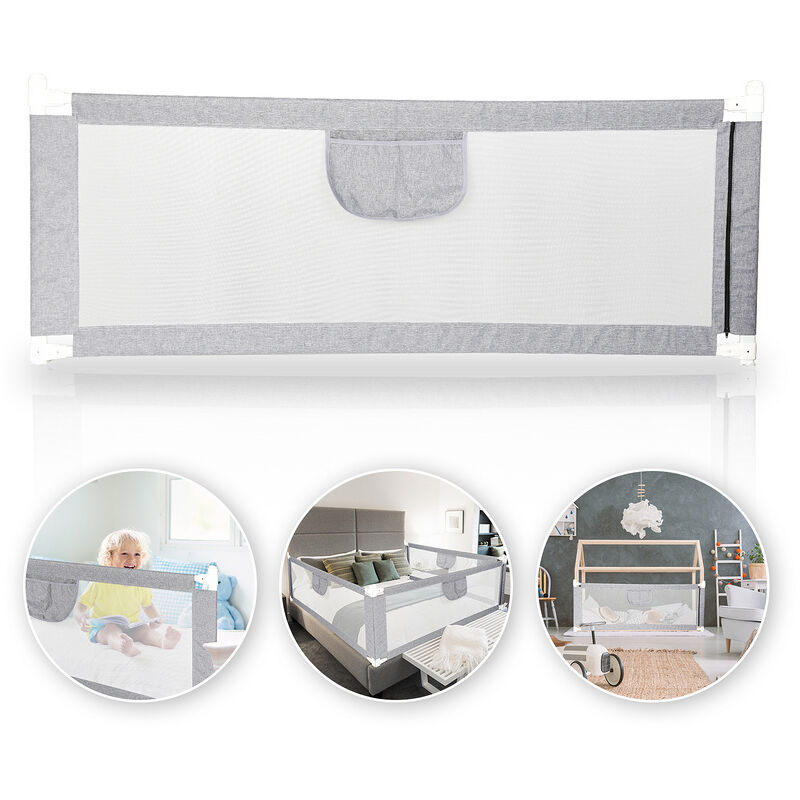 Vingo - Barrière de Lit pour Enfant Barrière de Sécurité de Lit d'Enfant Polyester Gris Matériau: Tissu en nylon Plastique 2 mètre(s) - Gris