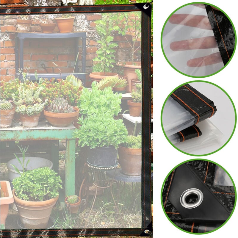 Bâche Transparente avec Oeillets Exterieur Plastique Serre terrasse bâches de Protection étanche pour extérieur Meubles Jardin 2x3m
