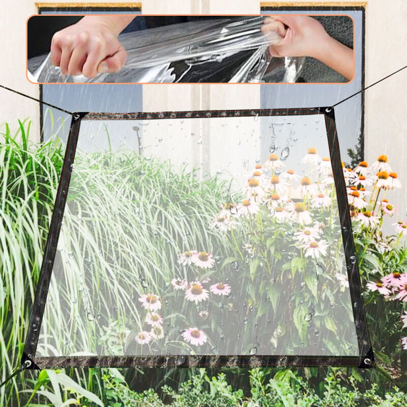 Bâche transparente 1 x 2 m en plastique épais avec Oeillets en métal Pour camping, sol, plantes Bâche imperméable