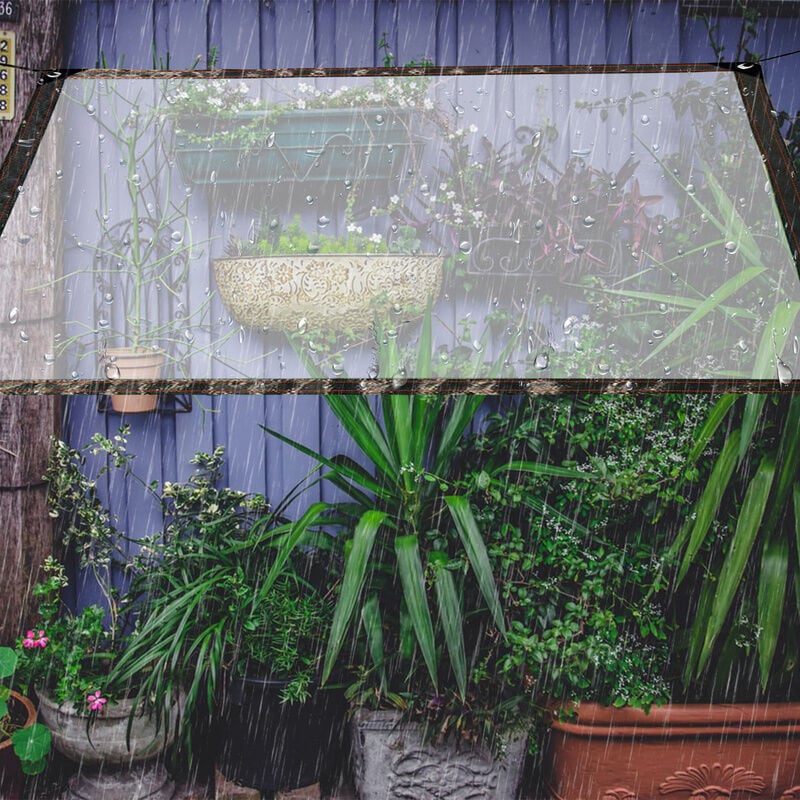 Vingo - Bâche transparente 4 x 2 m en plastique épais avec Oeillets en métal Pour camping, sol, plantes Bâche imperméable