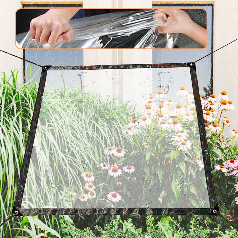 Vingo - Bâche transparente 1 x 2 m en plastique épais avec Oeillets en métal Pour camping, sol, plantes Bâche imperméable