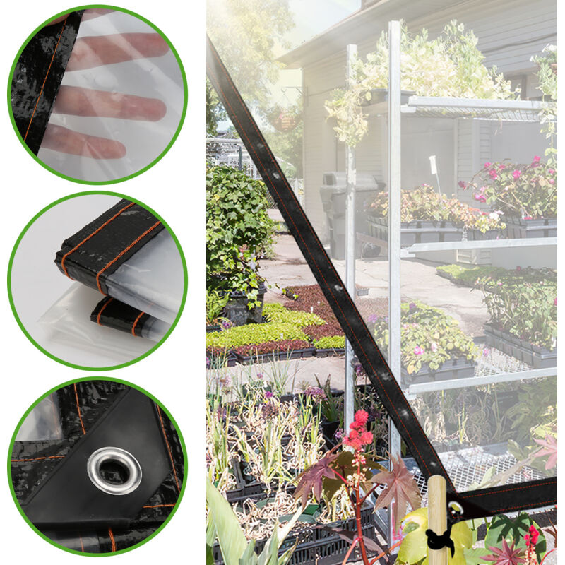 Bâche transparente 3 x 2 m en plastique épais avec Oeillets en métal Pour camping, sol, plantes Bâche imperméable