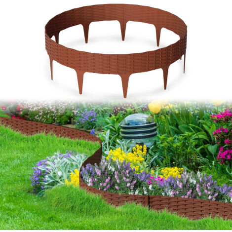 VINGO Bordure de jardin Rotin Aspect Bordure de pelouse Bordure de gazon Plastique Bordure de chemin Bordure de parterre Marron 15m - Marron