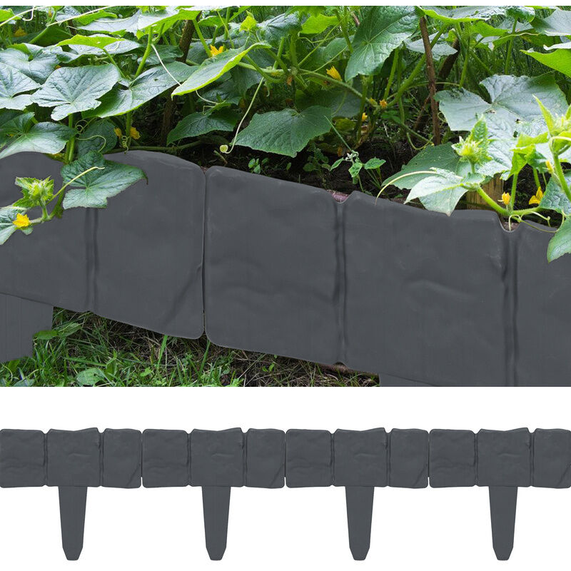 Bordures de pelouse Bordure de jardin Clôture flexible de pelouse Aspect pierre 20 pcs 5m Anthracite - Vingo