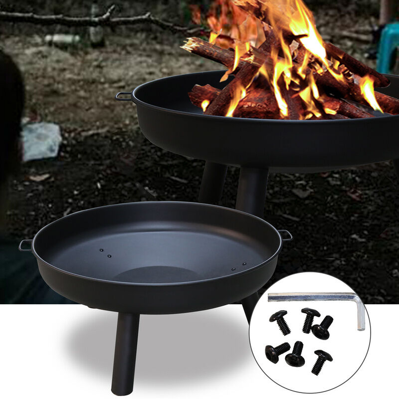 Vingo - Brasero de jardin Bol de feu 80 cm fond en dentelle pieds anti-rouille barbecue Fire Pit pour chauffage - Noir