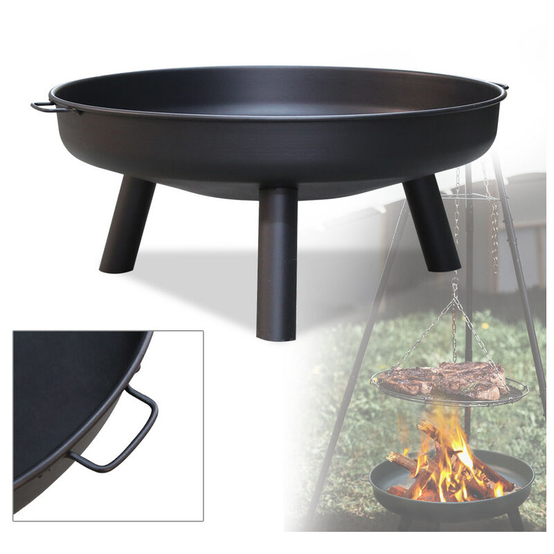 Brasero de jardin Bol de feu 80 cm fond en dentelle pieds anti-rouille barbecue Fire Pit pour chauffage - Noir - Vingo