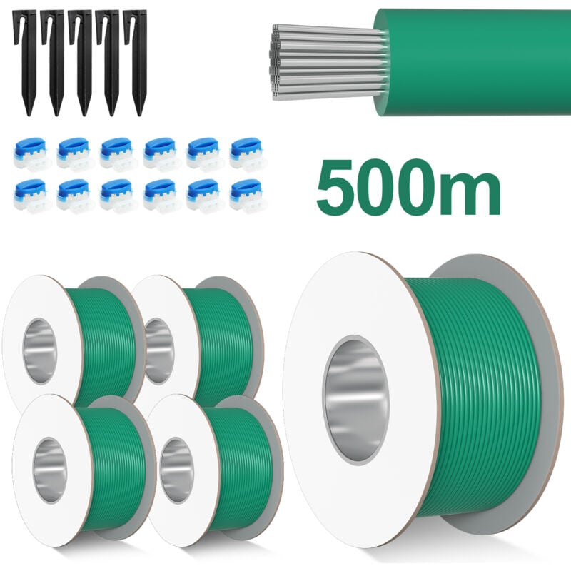 Einfeben 500 m Câble périphérique pour robots tondeuses + piquets de terre + connecteur de câble