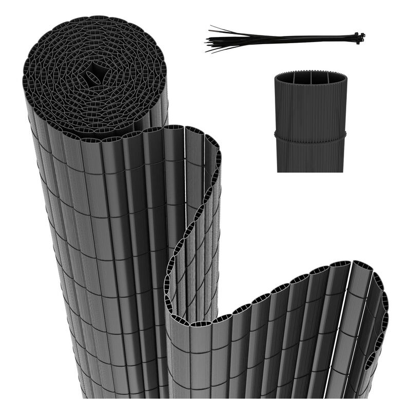 Canisse en pvc gris anthracite double face,90% d'occultation,H.180 cm x L.500 cm - Vingo