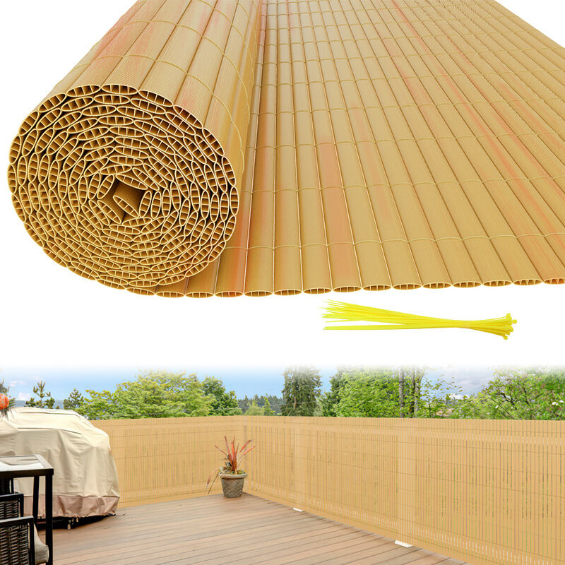 Canisse en pvc à double face, Brise Vue pour Jardin, Balcon et Terrasse, Occultant Clôture 90 x 300 cm, Résistant aux Intempéries, Intimité,Bambou,80