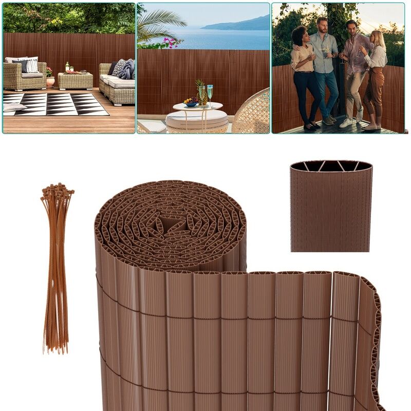 Vingo - Canisse en pvc pour le jardin, Balcon clôture brise-vent, Balcon ou terrasse Double face, Occultant Cloture, Marron 160 x 1000cm