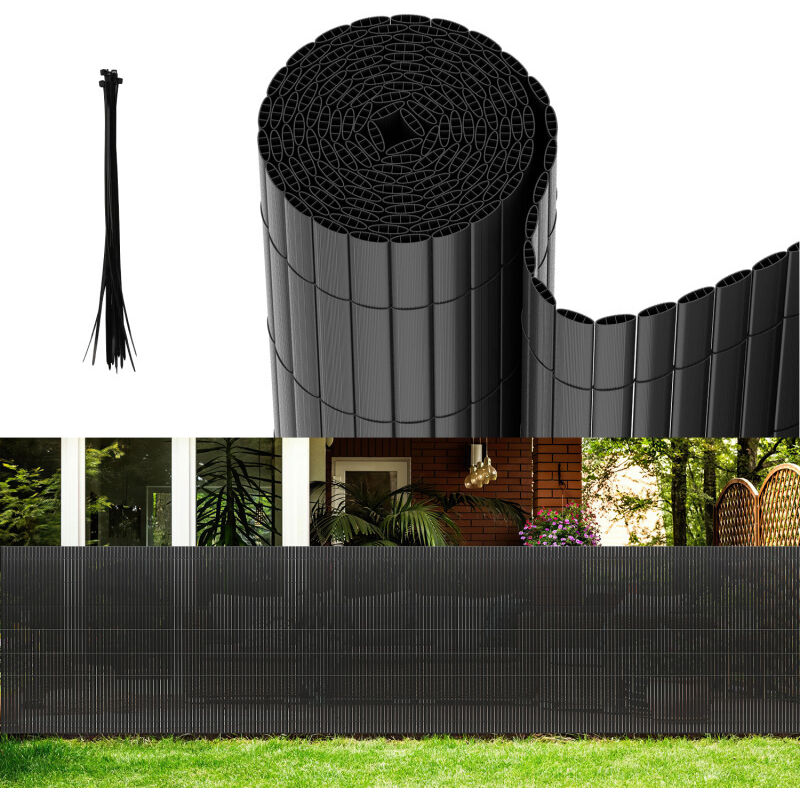 Canisse pvc, Brise Vue pour Jardin, Balcon et Terrasse, Occultant Cloture, Résistant aux Intempéries, Intimité,avec Serre-Câbles,Gris,90 x 300 cm