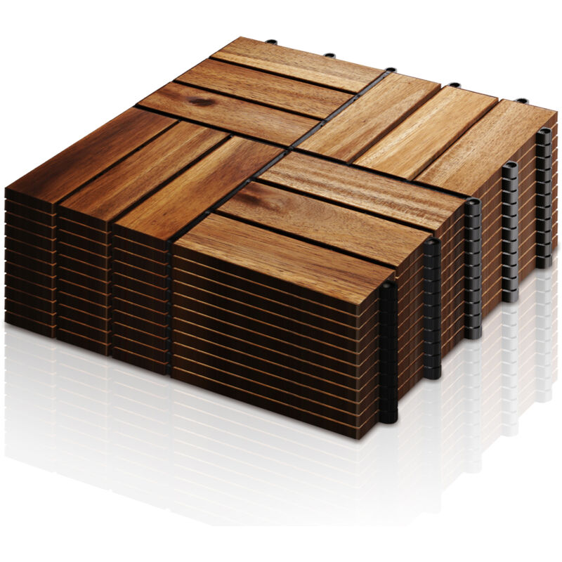11x Dalles de terrasse en bois d'acacia 1m² Dalle clipsable 30x30cm Revêtement de sol extérieur terrasse jardin - Vingo