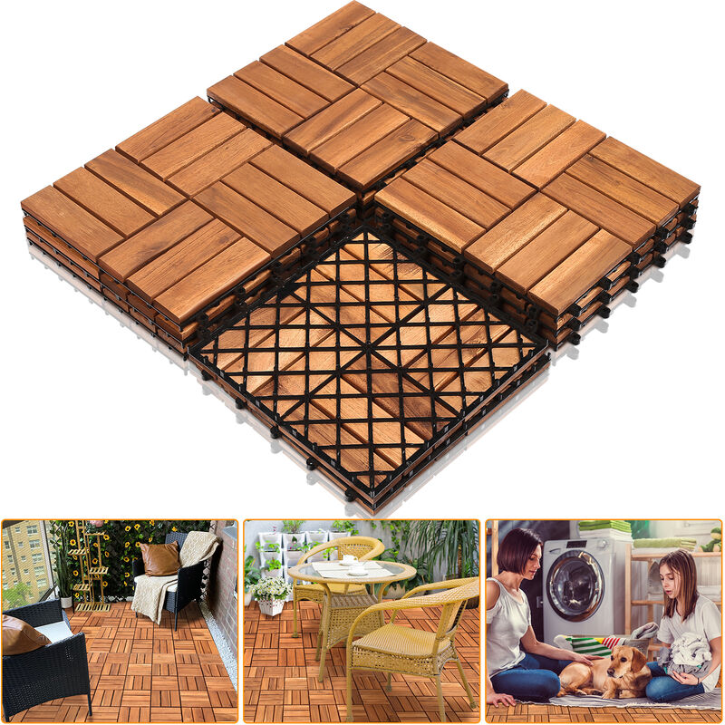 Vingo - 44x Dalles de terrasse en bois d'acacia 4m² Dalle clipsable 30x30cm Revêtement de sol extérieur terrasse jardin