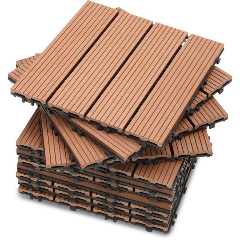 Carrelage de terrasse 1 m², carrelage wpc 30x30cm, 11 pièces de carrelage clic, carrelage de balcon, carrelage en bois, résistant aux intempéries,