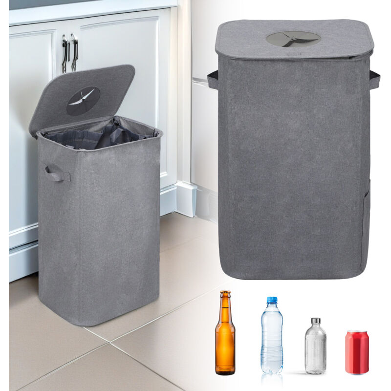 Image of Vingo - swanew Cestino per il riciclaggio 100L Cestino per cucina con coperchio, cestino con 2 sacchi per il trasporto grigio