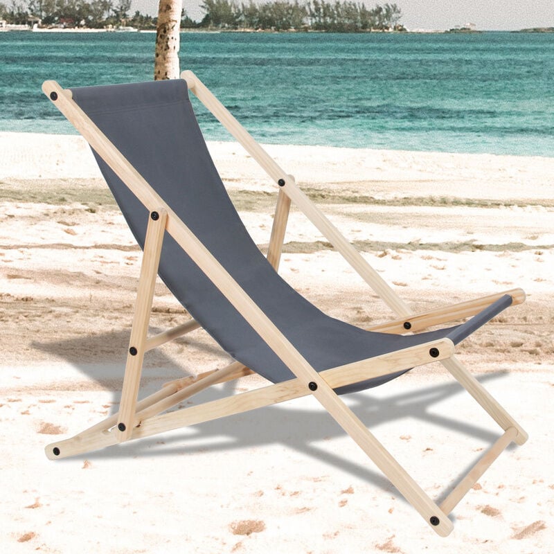 Vingo - Chaise longue Chaise longue de plage Chaise de jardin Pliable Bois Chaise longue de plage Gris - Gris
