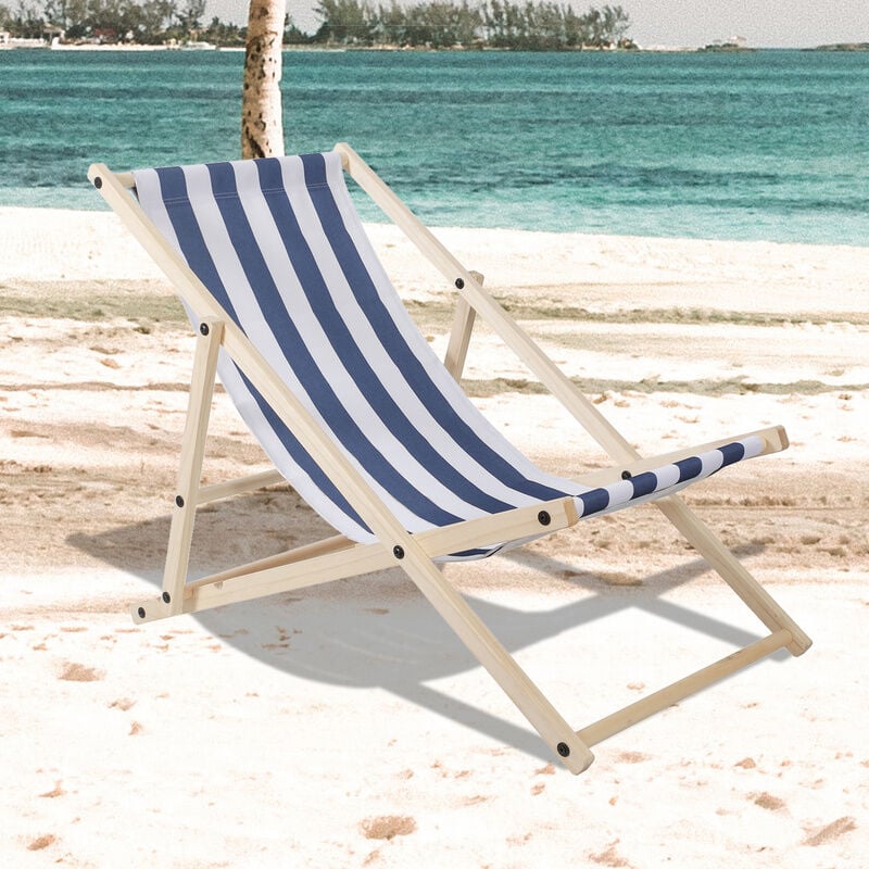 Vingo - Chaise longue Chilienne Chaise longue pliable Chaise solaire Chaise de jardin Bleu Blanc - bleu blanc