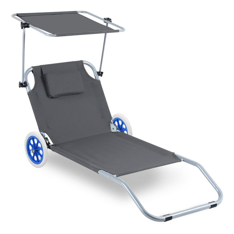 Einfeben Chaise longue de jardin, Chaise longue pliable, Chaise de plage, jusqu'à 100 kg-150x60x27cm-Gris Foncé