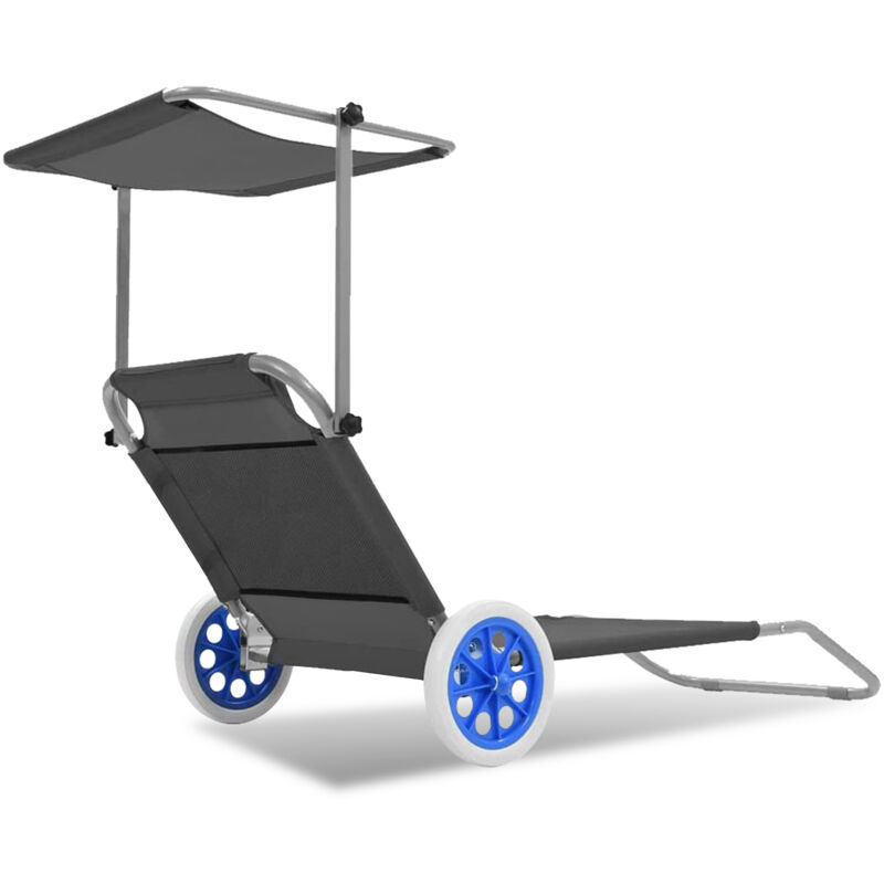 Chaise longue gris avec 2x roulettes chaise longue pliante avec protection solaire Alu - Vingo